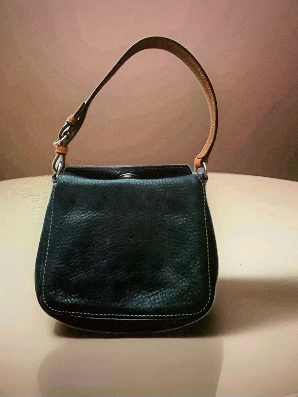 Coach Black Leather Mini Shoulder Bag with Tan Strap - Picture 2 of 4